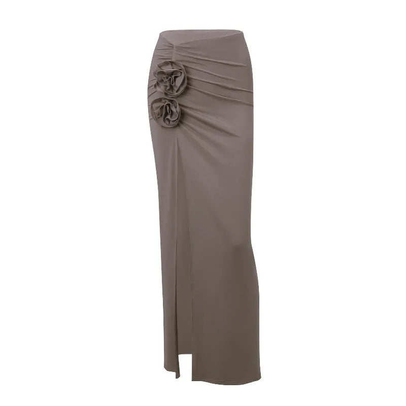 French Style Temperament High Waist Crimp Flower Decorative Skirt - Bellarte Enchanté French Style Temperament High Waist Crimp Flower Decorative Skirt
